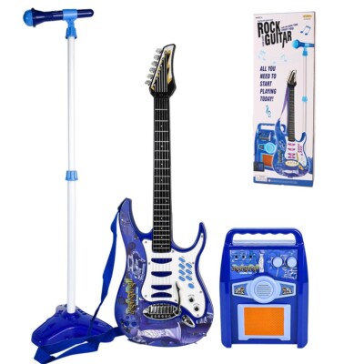 Kids Karaoke Electric Guitar Set MP3 Player Learning Toys Microphone, Amp Blue