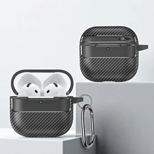 For AirPods 2nd 3rd 4th Gen 2024/Pro 2 Shockproof Carbon Fiber PC Case+Keychain
