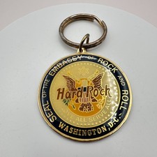 Vintage 90s Hard Rock Cafe Washington D.C. Seal of Embassy Keychain Gold Tone