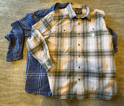 LOT 2 Carhartt Men's X-Large Heavy Flannel Loose Fit Plaid Shirt TW4451-M