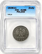 POLAND, 1 Zloty 1929W, ICG - AU 58 Y#14 Shipping USA