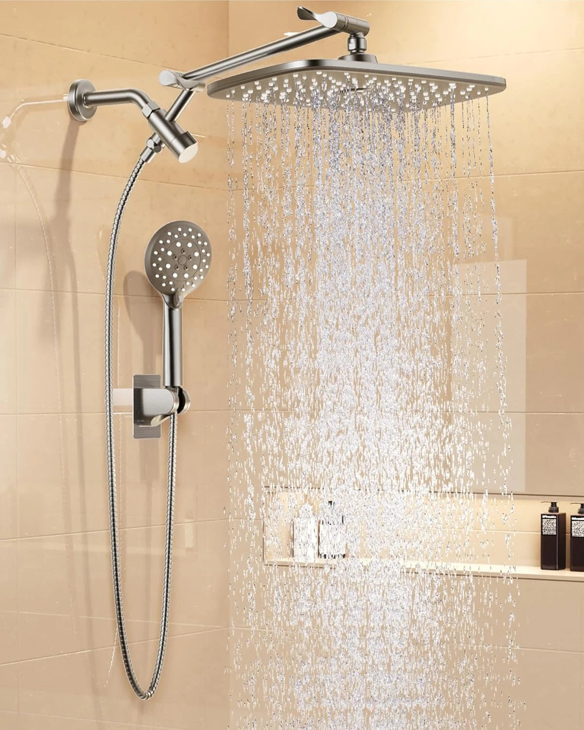 11.8" Brushed Nickel Rain Shower Head with Handheld, High Pressure Handheld Show