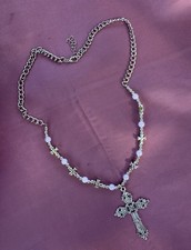 Cross Pendant Necklace With faux Pearls