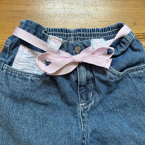 Bunny Business vintage pink lace seersucker medium wash wide leg jeans SIZE 6 - Picture 2 of 4