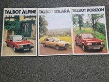 Three 1980's Talbot Car Brochures Talbot Alpine Talbot Horizon Talbot Solara