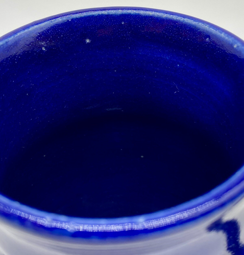 Studio Art Pottery Hand Thrown Cobalt Blue Banded Coffee Tea Mug Cup Signed - Picture 9 of 12
