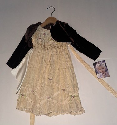 Biscotti Collezioni Girls 24M Beige/Brown A-Line Formal Dress w/ Velvet Shrug