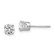 14k White Gold 5mm Round Cubic Zirconia Stud Earrings L-6 mm, W-6 mm