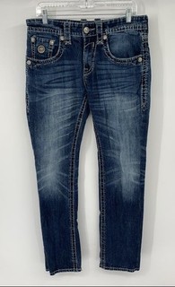 Rock Revival Mens Wynne Blue Denim Medium Wash Straight Jeans Size 32