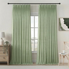 9 Ft Pinch Pleated Linen Curtains - 2 Panels Set Thick Linen Blend Window Curtai