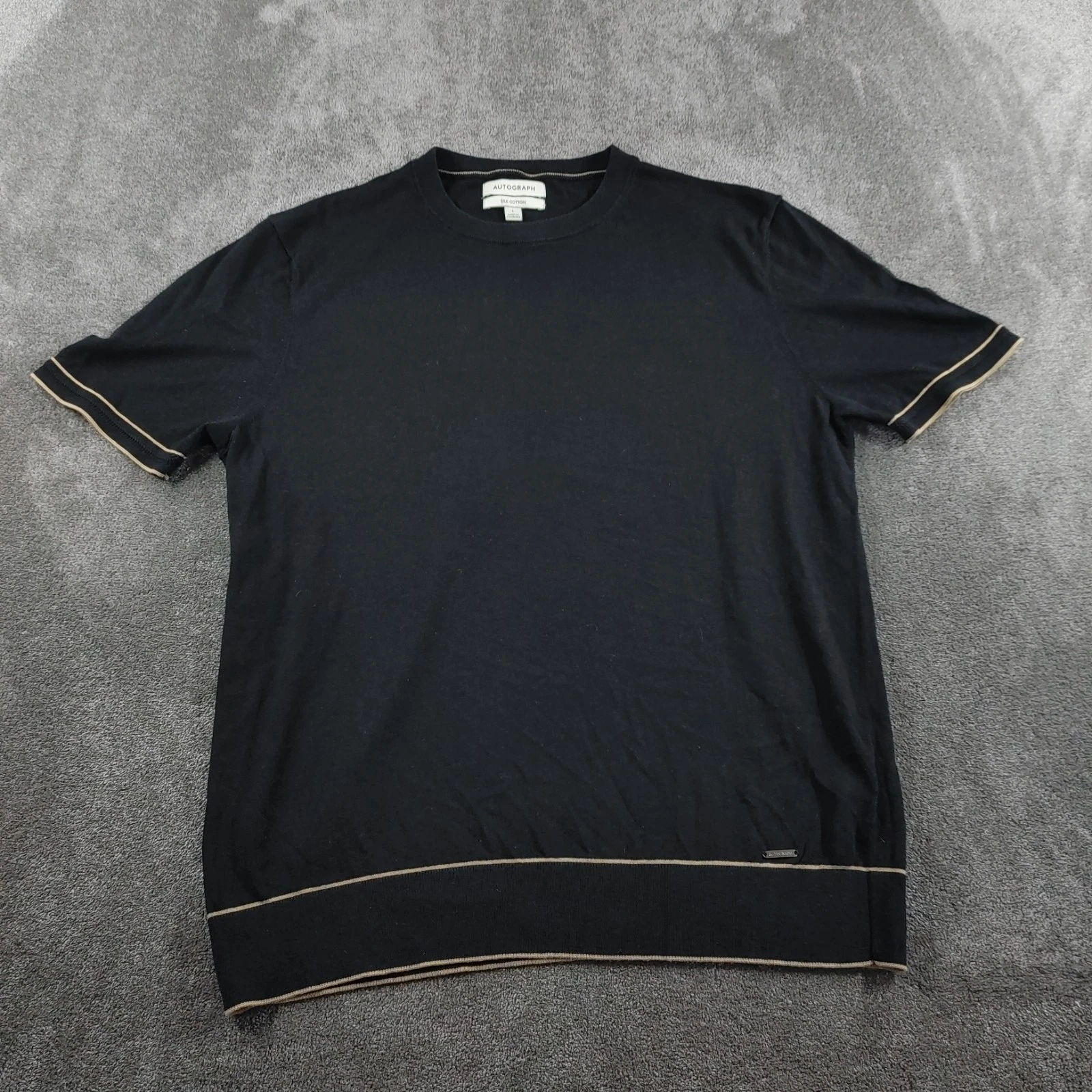 M&S Autograph Shirt Mens Large Black Silk Cotton Knit Smart Summer Top