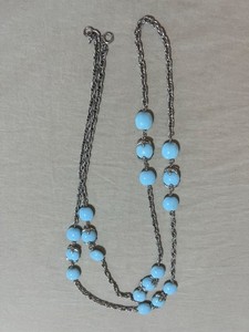 vintage Crown Trifari silver-tone chain necklace with Baby blue Lucite cabochons