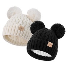 Toddler Winter Beanie Hat, Infant Winter Warm Knit Fleece Lined Cap for Girls...