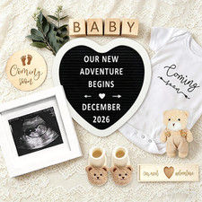 Pregnancy Announcement Props Set, Letter Board, Baby Bodysuit, Booties, Sonogram