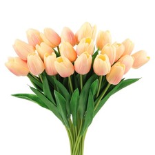 24Pcs Fake Tulips Artificial Flowers PU Tulips with Stems Pale yellow