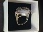 Vintage Sterling Silver Mother Of Pearl Ring, Ornate Floral Design, Estate Piece — photo 4