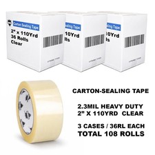 2.3MIL, 2" x 110Yrd, 108 ROLLS CLEAR ACRYLIC CARTON SEALING TAPE HEAVY DUTY