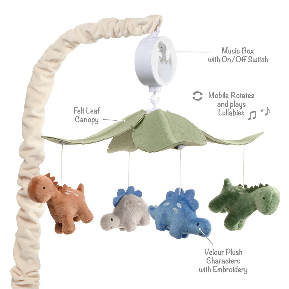 Lambs & Ivy Dino-Might Multicolor Dinosaur Musical Baby Crib Mobile Soother Toy - Image 2 of 4