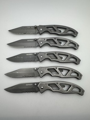 Gerber Paraframe I Pocket Knife Frame Lock Serrated Grey Lot Of 5 Used