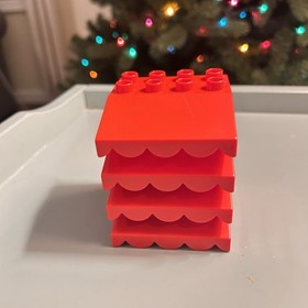 Lego Duplo 4x4 Red Sloped Roof With Awning Overhang Lot Of 4 #31170