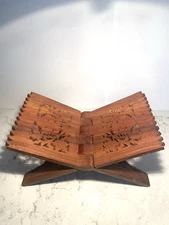 Vintage Hand Carved Wooden Holy Book Stand Folding Book Stand 15" Long MINT