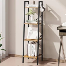 Ladder Shelf, Bookshelf Bookcase, Freestanding Corner Storage Shelve with 2 H...