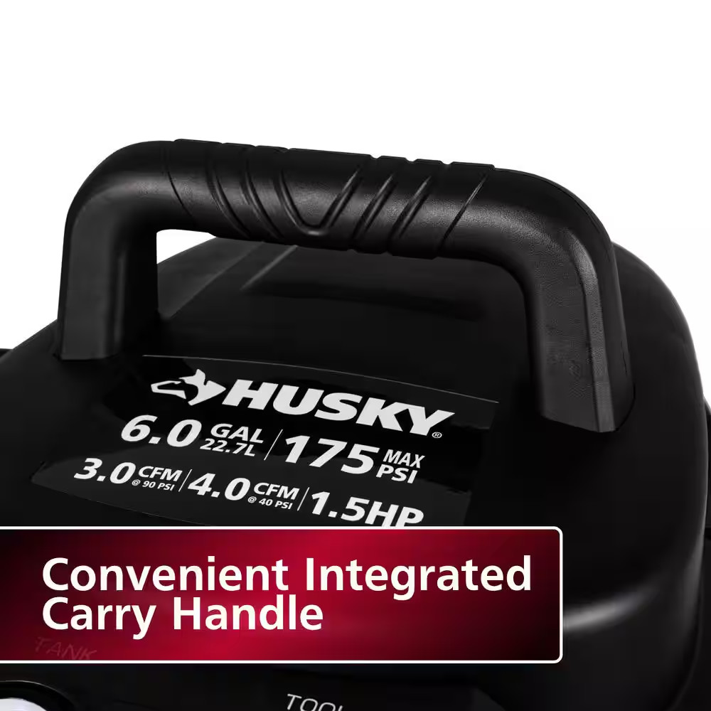 HUSKY 6 Gal. 175 PSI Electric Oil-Free High Performance Jobsite Pancake Air Comp