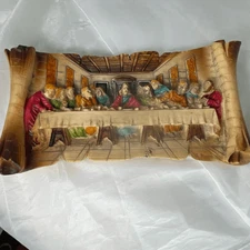 Vintage Last Supper Resin Scroll 3D Wall Plaque Christian 10” X 5.5”.