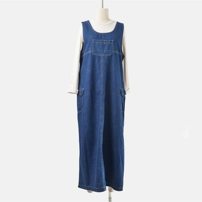 Vintage 90s Denim Sleeveless Jumper Maxi Dress size M L