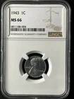 1943  1C Lincoln Wheat One Cent  NGC MS66  6811186-004
