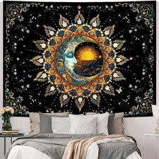 Extra Large Moon and Sun Spiritual Mandala Tapestry Wall Hanging Backdrop Mural