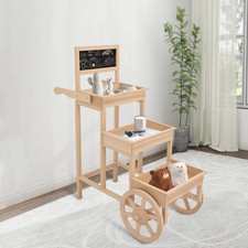 3-Tiered Flower Cart Display Stand with Wheels, Plant Rack with Blackboard Wood