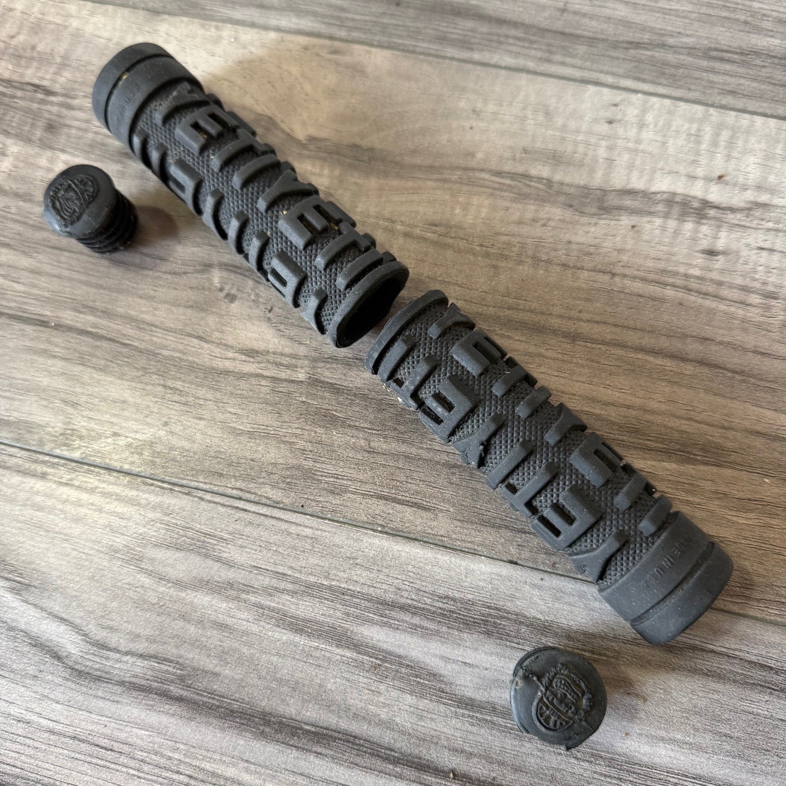 YETI Logo ODI Slide On Mountain Bike Grips Black TRIMMED Snowman Plugs