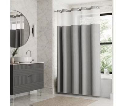 Zenna Home InstaCurtain 71x74 White Fabric Shower Curtain Liner Set Frosty Gray