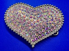 Heart Shaped with Pink Rhinestone Covered Vintage Belt Buckle for 1.25" Belt
