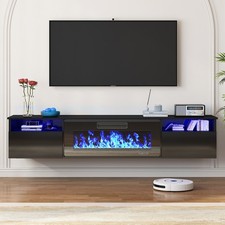 DISHUP 80" Floating Fireplace TV Stand with 36" Electric Fireplace,TVs up to 90"