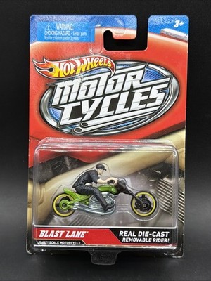 2012 Hot Wheels Motor cycles GREEN BLAST LANE  1:64 Removable Rider LOOK HERE 