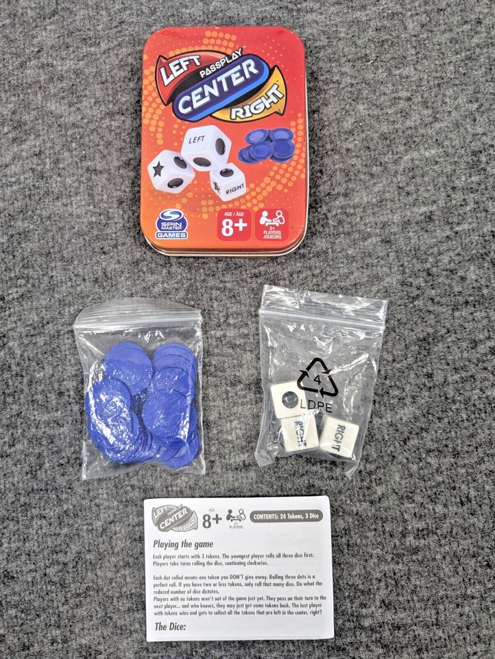 PassPlay Spin Master Left Center Right Classic Dice Game Portable Tin - Image 3 of 4