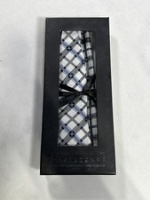 Mens Setazone Blue Plaid Bow Tie And Handkerchief Pocket Square Set NEW
