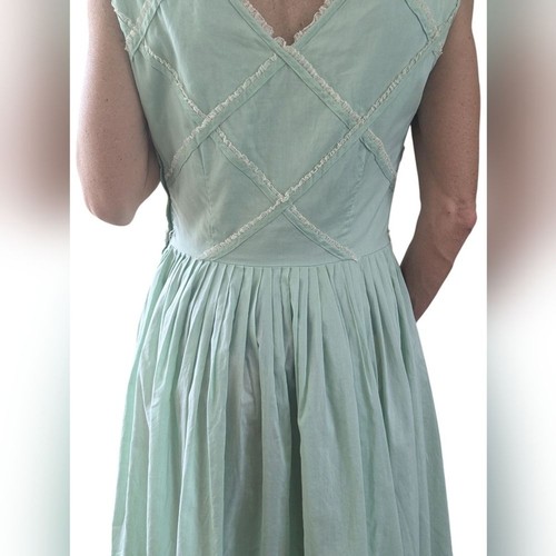 Vintage 1950s Tailored Junior Mint Green Sleeveless Fit & Flare Midi Dress Retro - Picture 7 of 8