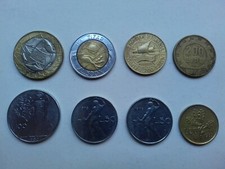 Stock di 8 monete italiane - 1000, 500, 200, 100, 50, 20 lire anni '70, '80, '90