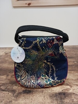 ELLA & ELLY JUST FOR YOU PEACOCK BIRD PRINT SMALL HANDBAG TOTE PURSE NEW W/TAGS