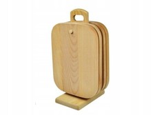 Set of 4 Rectangular Chopping Boards Wooden with holder stand board