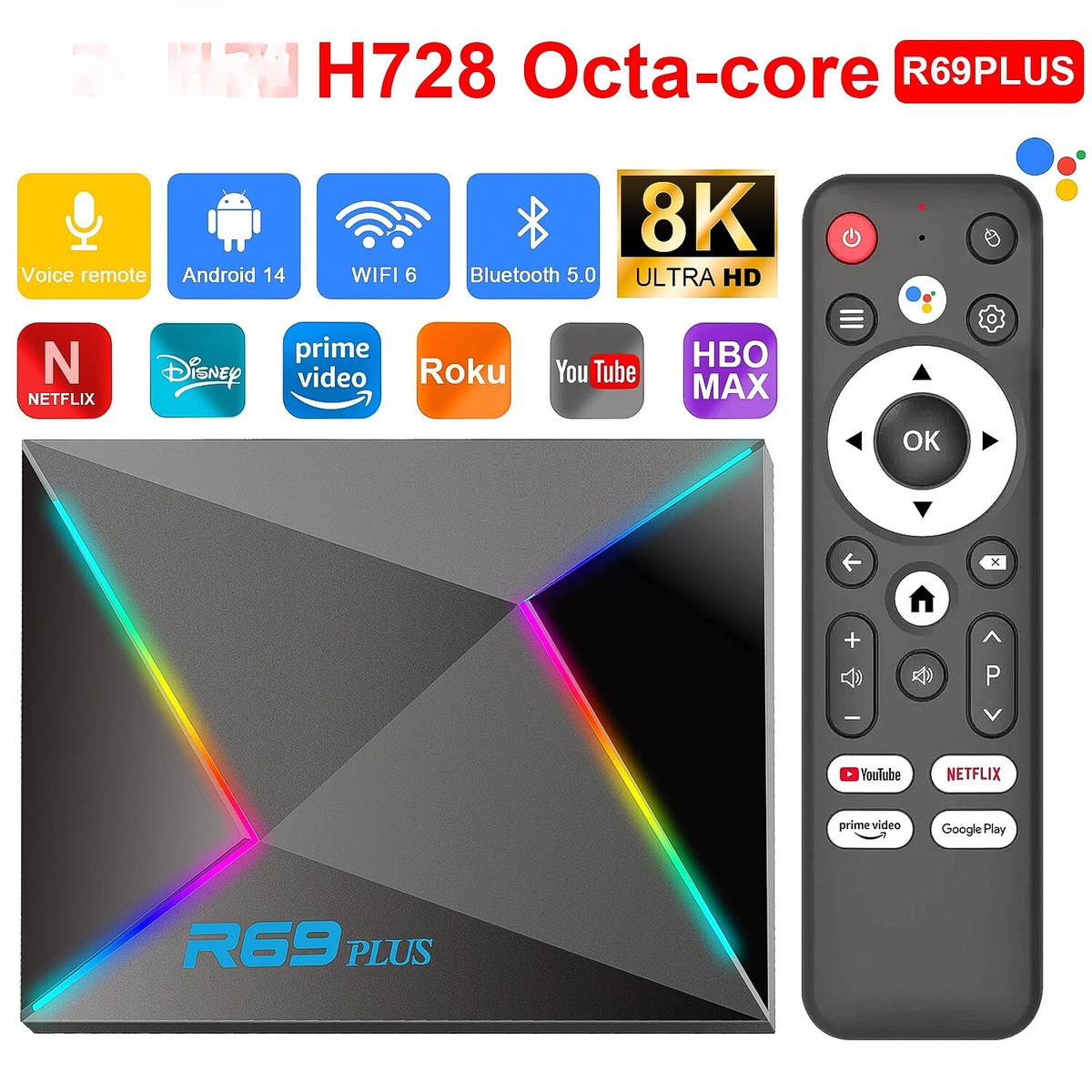 Voice Control TV Box Ultra HD 8K Allwinner H728 Octa Core Support