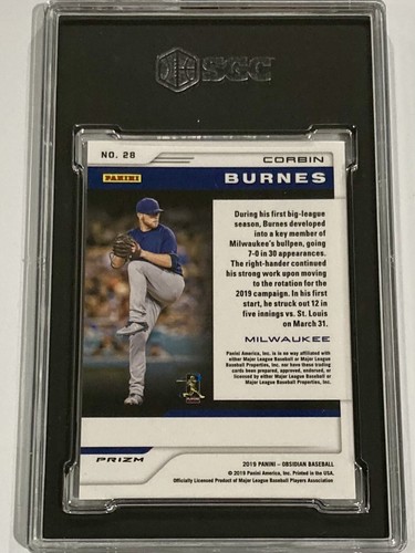 2019 Panini Obsidian #28 Corbin Burnes RC SGC 9 Mint - Picture 2 of 2