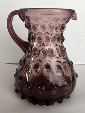 Amethyst Purple Hobnail Glass Pitcher with Handle 5”