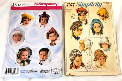 Lot of 2 Child Hats Simplicity Sewing Patterns Infants Newborn Toddler Youth
