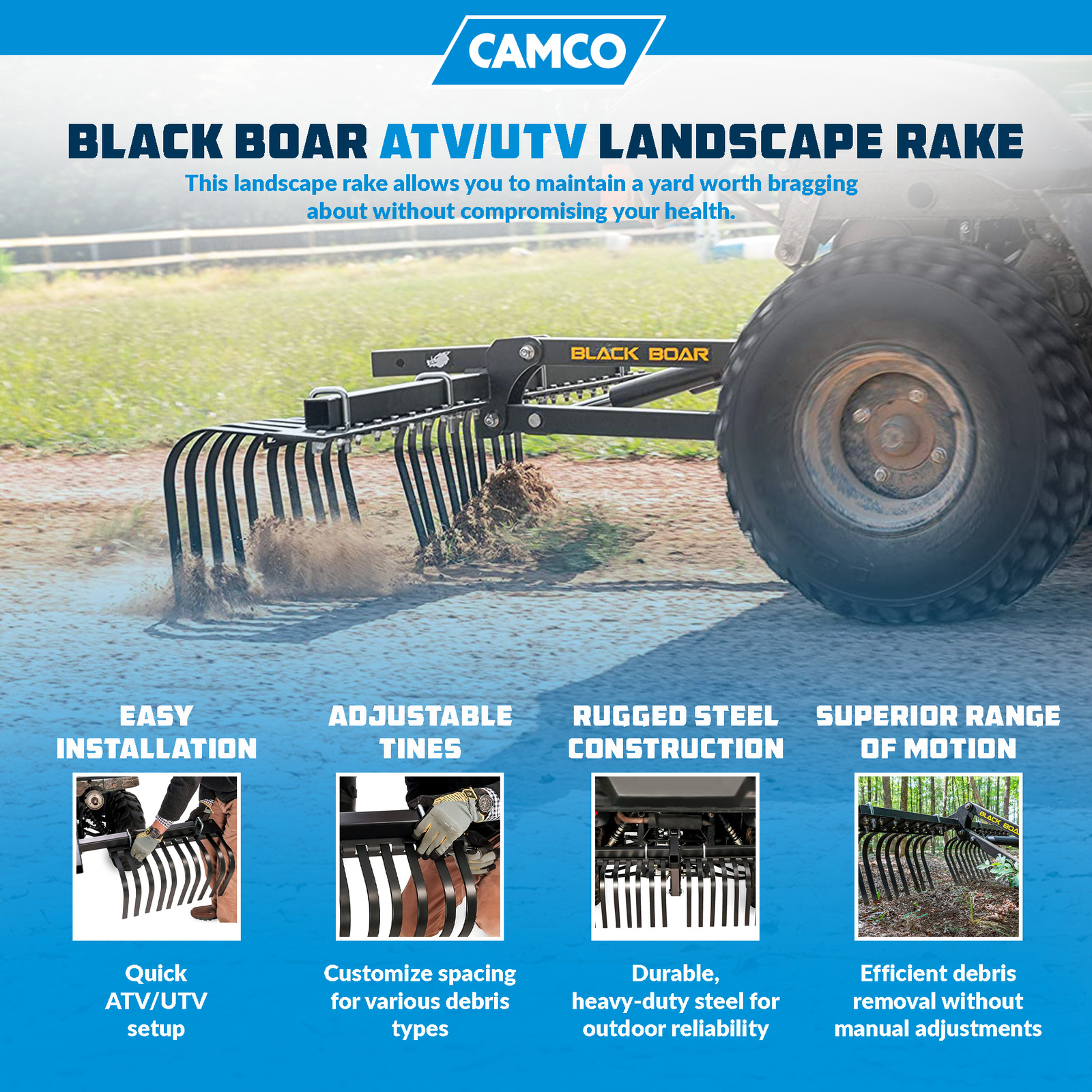 Ied Rake Vehicle Camco Black Boar ATV/UTV Implement Custom Vehicle Landscape Rake Tool ...