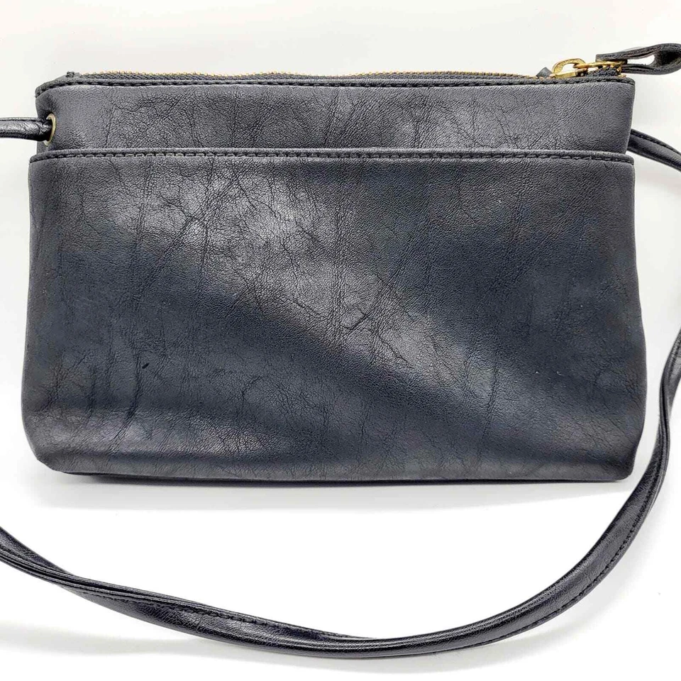 Mini bolso de hombro vintage Esprit De Corp de cuero genuino negro con logotipo placa Foto 3 de 4