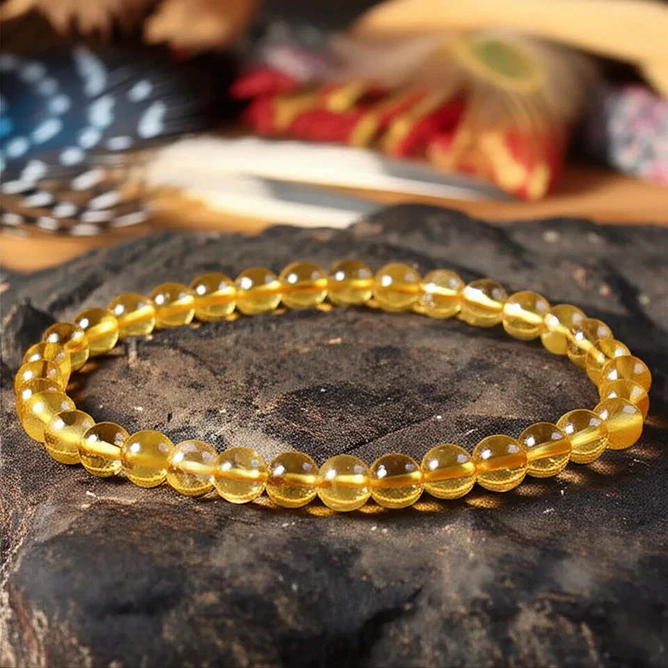 Natural Citrine Crystal Bracelet 6mm Yellow Gemstone Healing Stretch Bracelet - Image 2 of 4
